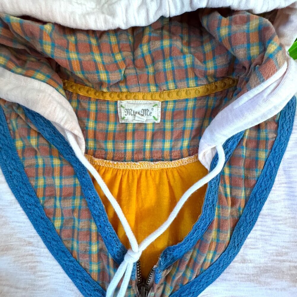 Miss Me Boho Ruffle Hem Hoodie Plaid Trim Zip Front Y2K Cottagecore Prairie L - Picture 2 of 5